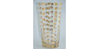 Grand vase vintage en verre clair peint de pastilles dorées